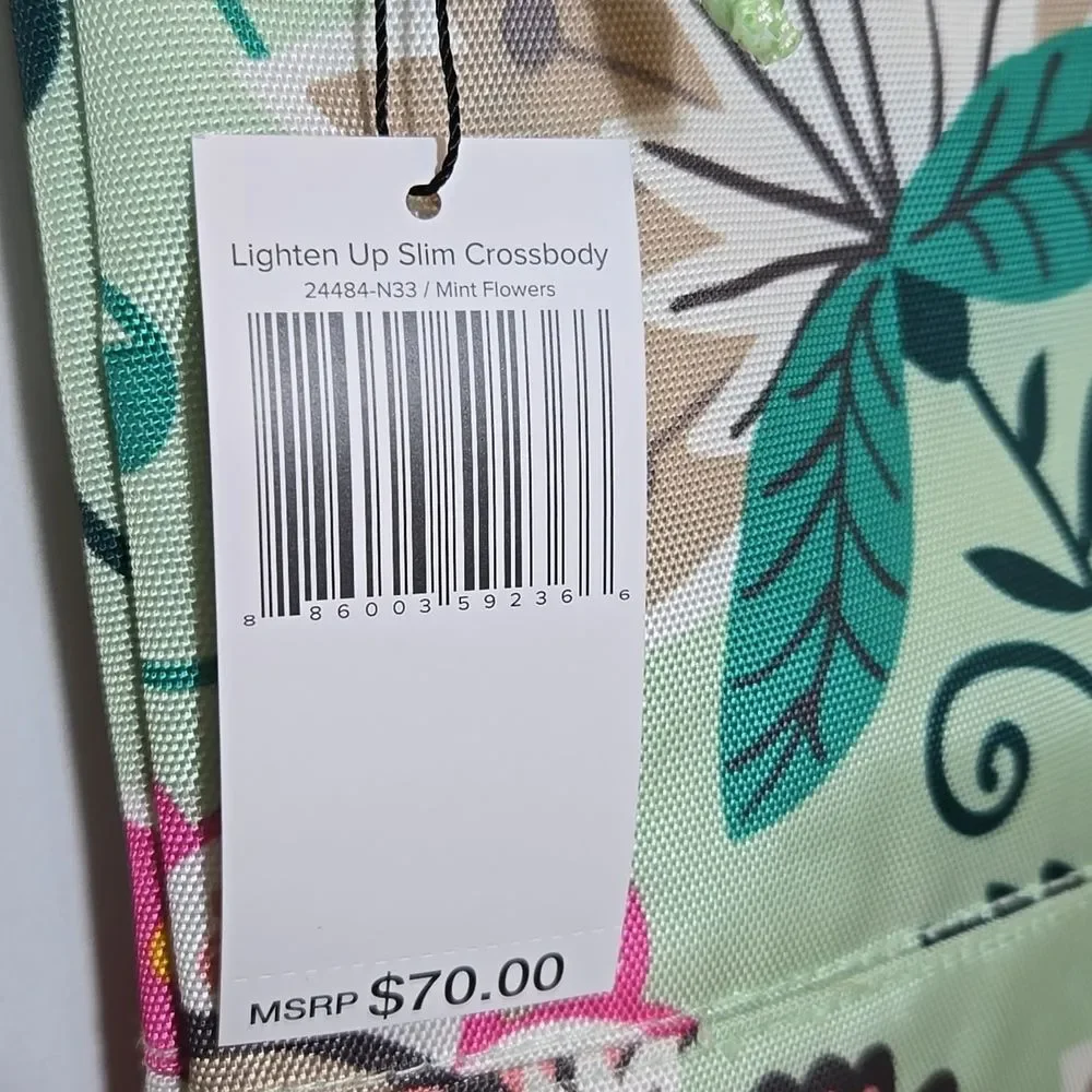 Vera Bradley Lighten Up‎ Slim Crossbody Purse Mint Flowers Floral NWT - Picture 4 of 16